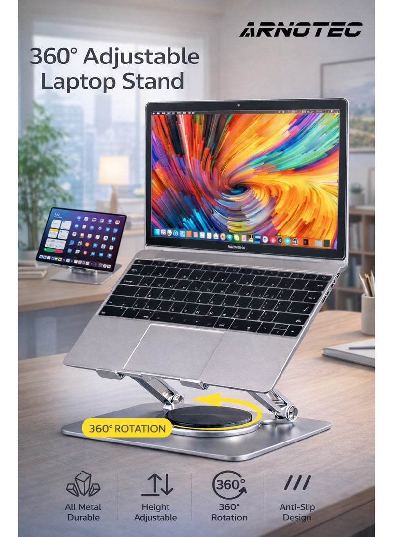 ARNOTEC حامل لابتوب للمكتب مع قاعدة دوارة 360°، حاملات لابتوب قابلة للتعديل لعدة زوايا، رافع لابتوب قابل للطي متوافق مع أجهزة الكمبيوتر من 10 إلى 15.6 بوصة - Image 1